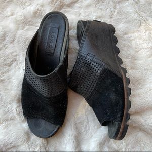 Sorel Black Joanie Slide Wedge Leather 7.5